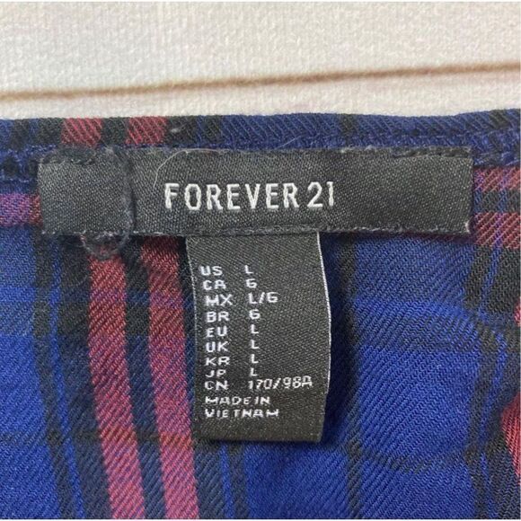 Forever 21 Womens Red & Blue Plaid Wrap Side Tie Crop Tops Size Large - Picture 4 of 9